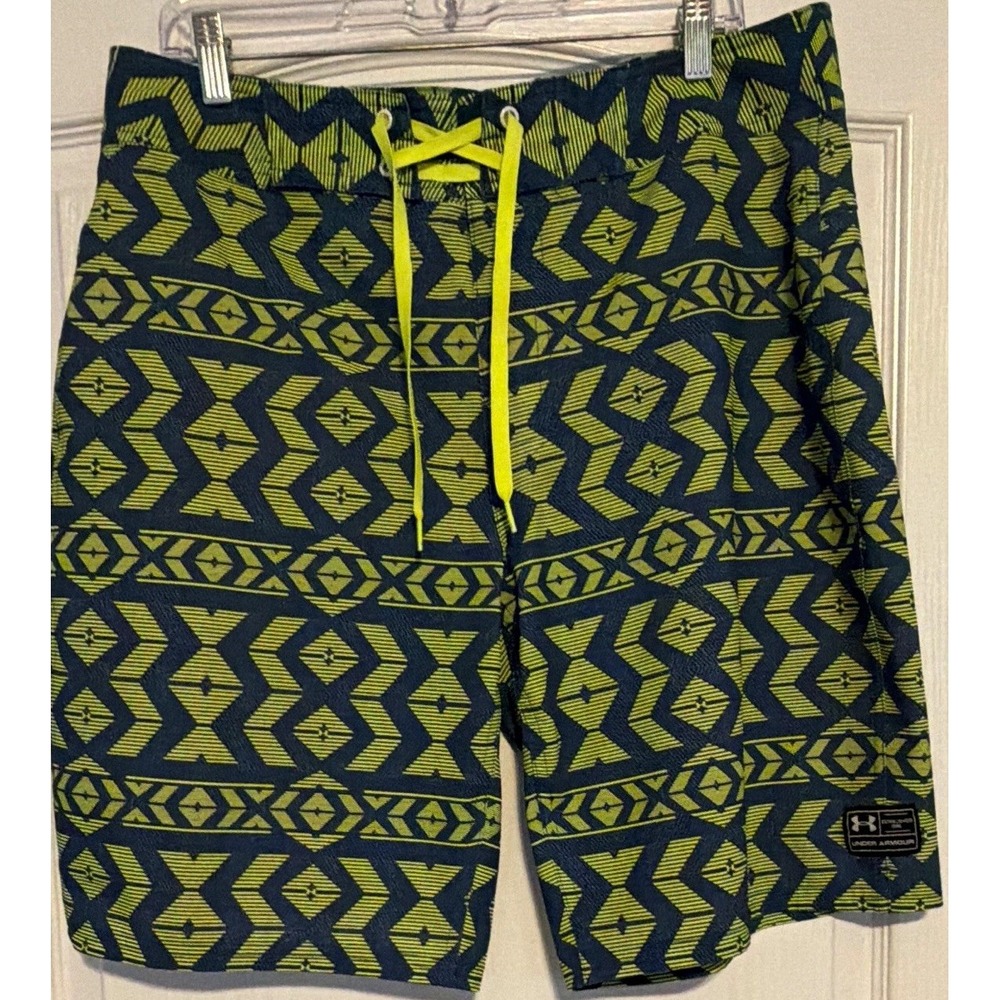 Under Armour HeatGear Men's Board Shorts Swim Trunks Blue Green Geo 34